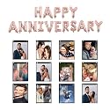 Rozi Decoration Rose Gold Happy Anniversary Foil Balloon with Black Photo Bunting Banner for 1st 5th 10th 12th 20th 25th Anniversary Theme Decor