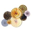 Rozi Decoration Paper Fan for Birthday, Wedding, Anniversary, Bachelorette, Valentine Set of 6 (Black)