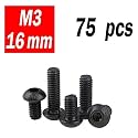 RPISHOP - M3 X 16mm Button Head Socket Cap Screws, Allen Hex Socket Drive, Fully Thread, Bright Finish, Machine Thread, Quantity - 75 Pcs