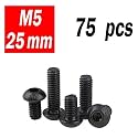 RPISHOP - M5 X 25mm Button Head Socket Cap Screws, Allen Hex Socket Drive, Fully Thread, Bright Finish, Machine Thread, Quantity - 75 Pcs