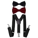 Black Suspender with 1 Maroon and 1 Black Bow Tie Set for Kids 2 to 5yrs