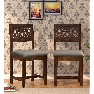 solid sheesham wood set of 2 dining chairs only  wooden two seater dinning chair with cushion for kitchen amp dining room  rosewood provincial teak finish 2 seats