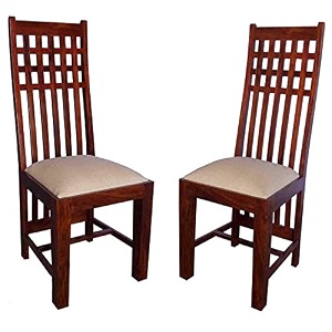 solid sheesham wood set of 2 dining chairs only  wooden two seater dinning chair with cushion for kitchen amp dining room  rosewood natural 2 seats