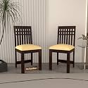Solid Sheesham Wood Set of 2 Dining Chairs Only | Wooden Two Seater Dinning Chair with Cushion for Kitchen &amp; Dining Room | Rosewood, Walnut Finish (2 Seats)