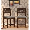 Solid Sheesham Wood Set of 2 Dining Chairs Only | Wooden Two Seater Dinning Chair with Cushion for Kitchen &amp; Dining Room | Rosewood, Provincial Teak Finish (2 Seats)