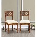 Solid Sheesham Wood Set of 2 Dining Chairs Only | Wooden Two Seater Dinning Chair with Cushion for Kitchen &amp; Dining Room | Rosewood, Rustic Teak Finish (2 Seats)