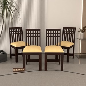 solid sheesham wood set of 4 dining chairs only  wooden four seater dinning chair with cushion for kitchen amp dining room  rosewood walnut finish 4 seats