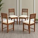 Solid Sheesham Wood Set of 4 Dining Chairs Only | Wooden Four Seater Dinning Chair with Cushion for Kitchen &amp; Dining Room | Rosewood, Rustic Teak Finish (4 Seats)