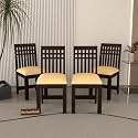 Solid Sheesham Wood Set of 4 Dining Chairs Only | Wooden Four Seater Dinning Chair with Cushion for Kitchen &amp; Dining Room | Rosewood, Walnut Finish (4 Seats)