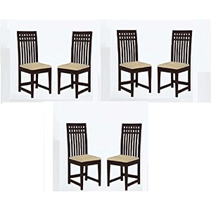 solid sheesham wood set of 6 dining chairs only  wooden six seater dinning chair with cushion for kitchen amp dining room  rosewood walnut finish 6 seats