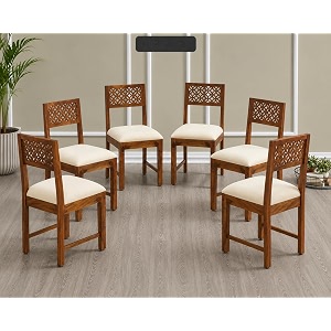 solid sheesham wood set of 6 dining chairs only  wooden six seater dinning chair with cushion for kitchen amp dining room  rosewood rustic teak finish 6 seats