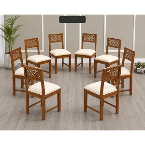 solid sheesham wood set of 8 dining chairs only  wooden eight seater dinning chair with cushion for kitchen amp dining room  rosewood rustic teak finish 8 seats