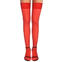 RSLOVE Women's Lace Top Thigh High Sheer Stockings Antiskid Silicone Ultra Shimmery Pantyhose