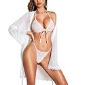 RSLOVE Women Sexy Lingerie Set - 3 Piece Bra and Panty Sets with Lace Kimono Robe Sheer Sleepwear Mesh Nightgown