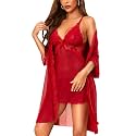 RSLOVE Women Sexy Lingerie Set - 3 Piece Babydoll & Lace Kimono Robe Strap Chemise Nightgown Mesh Sleepwear
