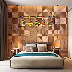 rsn metal decorative beautiful colorful 5 musicians doll wall hanging metal frame wall dcor entrance wall hanging for living room wrought iron wall art decor hanging for home decoration living room bedroom home office hotel size 40x15 inch - multicolor