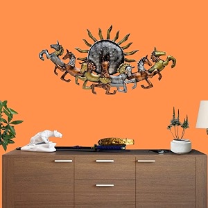 rsn metal running seven horse aesthetic wall hanging decor sculpture wall art for homebedroomliving roomoffice decorationsymbol of good luck prosperity and wealth size 36x17 inch