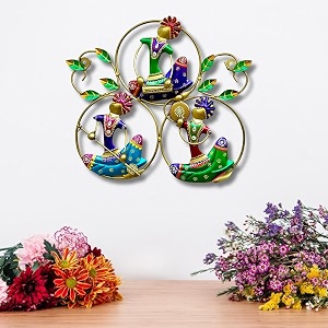 rsn retro style decorative metal musician doll frame wall decorwall hanging for living room size- 16x15 inches 3 doll leaf