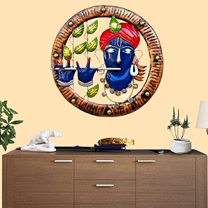 rsn retro style decorative vintage metal blue krishna playing basuri for living roomwall decorationswall hangings for home decorationwall hanging decorative 19 inch