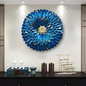 rsn retro style metal handpainted rustic iron wall hanging of blue flower art sculpture for home office wall decorwall hanging 24 x 24 inches