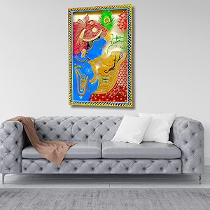 rsn retro style metal handpainted rustic iron wall hanging of radha krishna wall art for home office wall decorwall hanging 28 x 18 inches