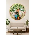 RSN Retro Style Metal Handpainted Rustic Iron Wall Hanging of Radha Krishna with Cows Art Sculpture for Home Office Wall Decor/Wall Hanging (32 x 32 inches)