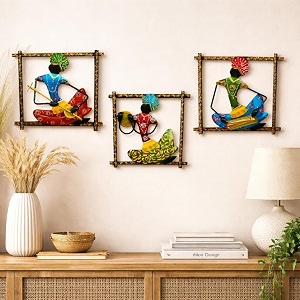rsn metal wall art set of 3 musicians  9x9 inch colorful handcrafted wall hanging with frame for living room bedroom office  decorative home wall dcor amp gift