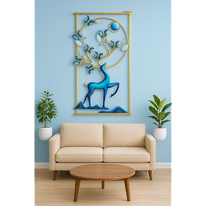 rsn wall art deer and butterfly metal frame with led wall sculpture for living room bedroom office decoration wall hanging for home decorative-a2