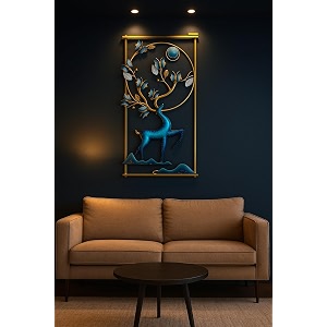 rsn wall art deer and butterfly metal frame with led wall sculpture for living room bedroom office wall hanging for home decorative item-a1