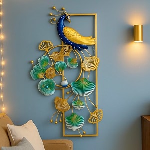 rsn wall art peacock metal frame with led wall sculpture for living room bedroom office decoration wall hanging for home decorative size 40x20 inch-a2