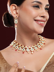rubans brass gold-plated gold red green jewellery set