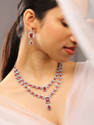 RUBANS Brass Rhodium Silver Red Jewellery Set