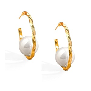 rubans pearl geometric hoop earrings for women stylish trendy modern