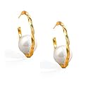 Rubans Pearl Geometric Hoop Earrings For Women Stylish Trendy Modern