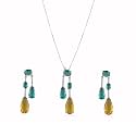 Rubans Rhodium-Plated Emerald Green amp Yellow Crystal