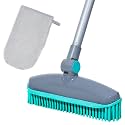 180°Rotating Head Rubber Broom with Squeegee for Pet Hair Removal - 51" Iron Handle Fur Remover Rake Brush for Carpet, Hardwood &amp; Tile Floors, Includes Pet Hair Removal Gloves (Blue)