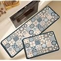 HomeCloud Rectangular Rubber Kitchen Mats For Floor Set of 2 Pcs | Non-Skid, Soft Absorbent Rugs For Kitchen, Laundry, And Hallway | 120x40Cm, 40x60Cm | 4MM Thickness (Blue_Multi)