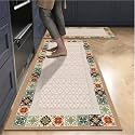 HomeCloud Rubber Kitchen Mats for Floor Set of 2 Pcs | Non-Skid, Soft Absorbent Rectangular Rugs for Kitchen, Laundry, and Hallway | 120x40cm, 40x60cm | 4mm Thickness (Beige_Border)