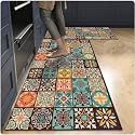HomeCloud Rubber Kitchen Mats for Floor Set of 2 Pcs | Non-Skid, Soft Absorbent Rugs for Kitchen, Laundry, and Hallway | 120x40cm, 40x60cm| 4mm Thickness (Blue_Brown_Multi)