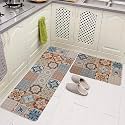 HomeCloud Rubber Rectangular Kitchen Mats for Floor Set of 2 Pcs | Non-Skid, Soft Absorbent Rugs for Kitchen, Laundry, and Hallway | 120x40cm, 40x60cm | 4mm Thickness (Brown_Border)