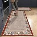 HomeCloud Rubber Rectangular Kitchen Mats for Floor Set of 2 Pcs | Non-Skid, Soft Absorbent Rugs for Kitchen, Laundry, and Hallway | 120x40cm, 40x60cm | 4mm Thickness (Maroon_Border)