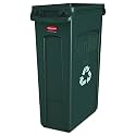 Rubbermaid Commercial Products Slim Jim Plastic Rectangular Recycling/Compost Bin with Venting Channels 23 Gallon Green Recycling (FG354007GRN)