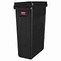 Rubbermaid Commercial Products Slim Jim Plastic Rectangular Trash/Garbage Can With Venting Channels, 23 Gal, Black, for Kitchen/Office/Workspace