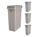 Rubbermaid Commercial Products Slim Jim Plastic Rectangular Trash/Garbage Can/Bin with Venting Channels, 23 GAL, Beige, for Kitchens/Classrooms/Offices/Back of House, Pack of 4