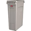 Rubbermaid Commercial Products Slim Jim Plastic Rectangular Trash/Garbage Can/Bin with Venting Channels, 23 GAL, Beige, for Kitchens/Classrooms/Offices/Back of House