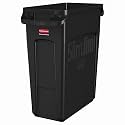 Rubbermaid Commercial Products Slim Jim Plastic Rectangular Trash/Garbage Can/Bin with Venting Channels, 16 GAL, Black, for Kitchens/Classrooms/Offices/Back of House
