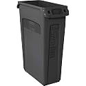 Rubbermaid Commercial Products Slim Jim Plastic Rectangular Trash/Garbage Can With Venting Channels, 23 Gal, Black, for Kitchen/Office/Workspace, Pack of 4
