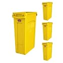 Rubbermaid Commercial Products Slim Jim Trash/Garbage Can with Venting Channels, 23-Gallon, Yellow, for Kitchen/Office/Workspace, Pack of 4