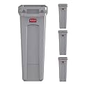 Rubbermaid Commercial Products Slim Jim Trash Can Waste Bin with Venting Channels, Gray, for Kitchen/Office/Workspace, Pack of 4