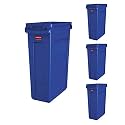 Rubbermaid Commercial Products Slim Jim Trash/Garbage Can with Venting Channels, 23-Gallon, Blue, for Kitchen/Office/Workspace, Pack of 4